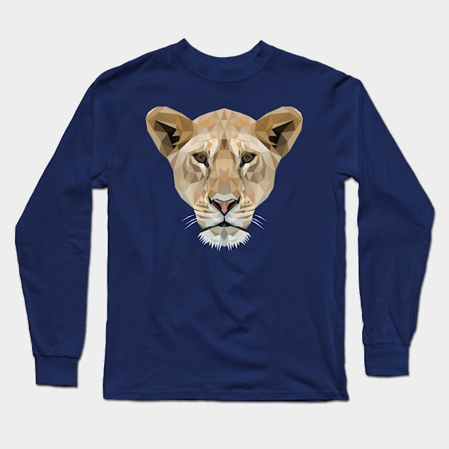 Lioness Low Poly Art Long Sleeve T-Shirt by TheLowPolyArtist